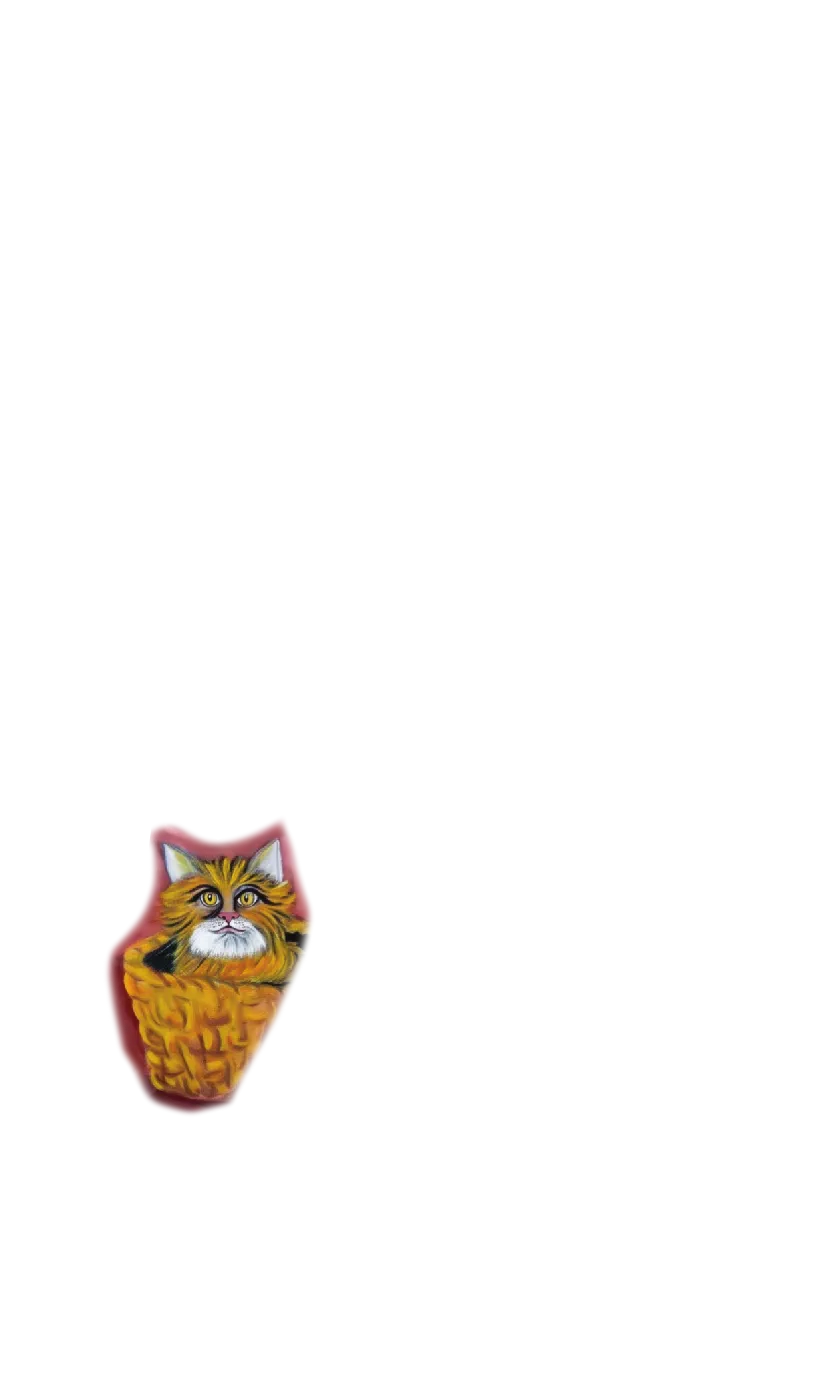 El gato naranja en su canasto